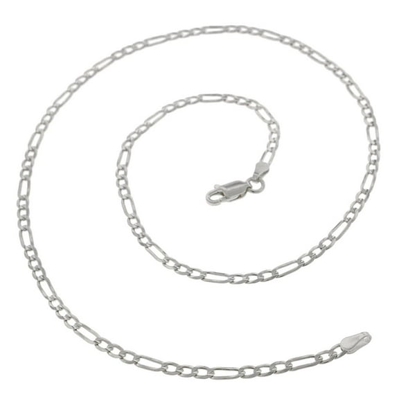 14K White Gold 3mm Solid Figaro Chain, FREE Microfiber Cloth, Link Mens Womens Necklace, Giorgio Bergamo