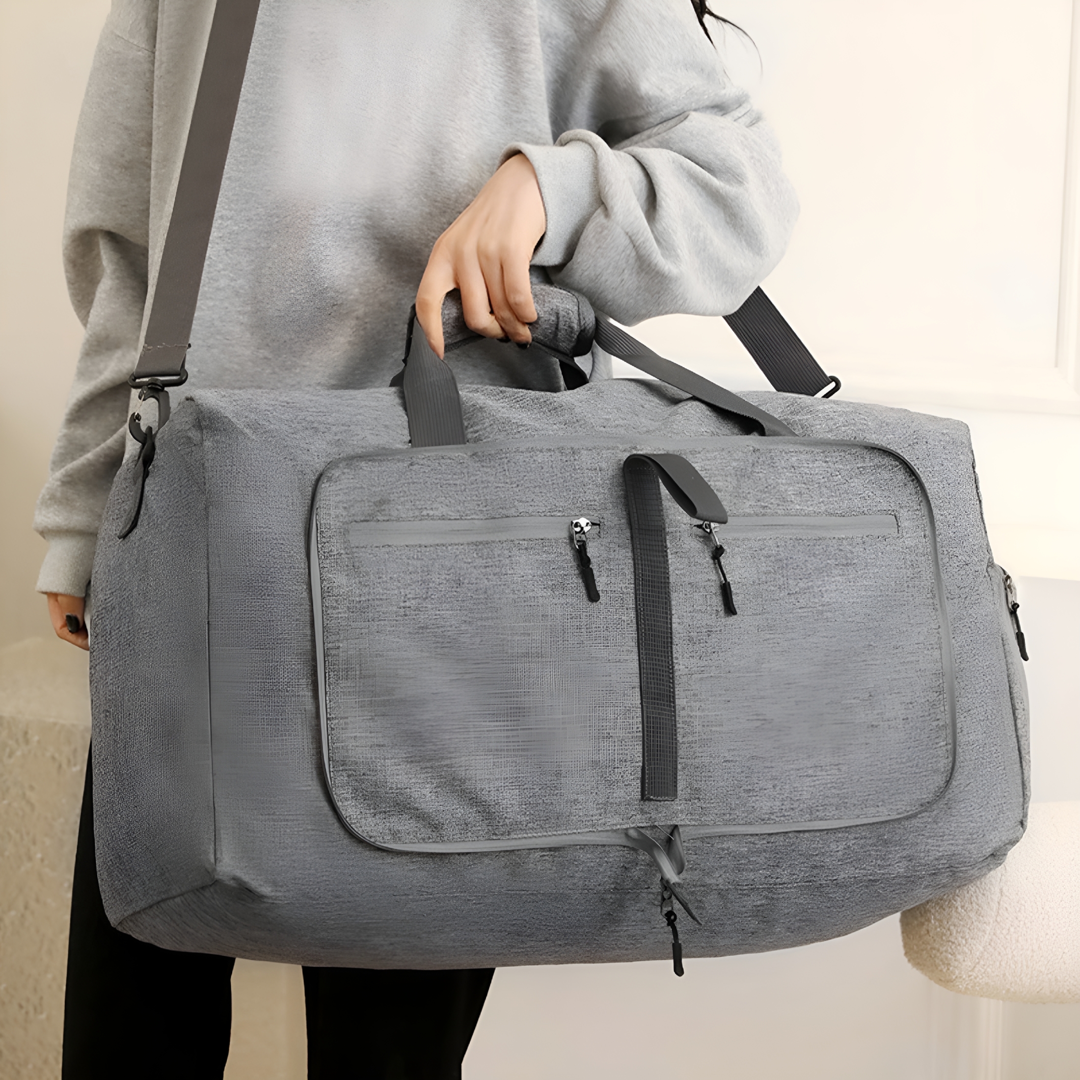 GASTROPOD 2026 New Foldable Travel Luggage Bag with Shoe Compartment,Oxford Cloth Material,Superior Zipper,Multipurpose for Men and Women,Ideal for Weekend Trips,Camping,And Airplane Carry-On Gray