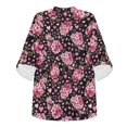 thumbnail image 4 of FKELYI Womens Faux Linen Blouse Summer Shirt V-Neck Side Slit Hem Top Vintage Pink Cherry Flower Print Beach Vacation Outfits with Rolled Cuff Sleeve Design, 4XL, 4 of 5