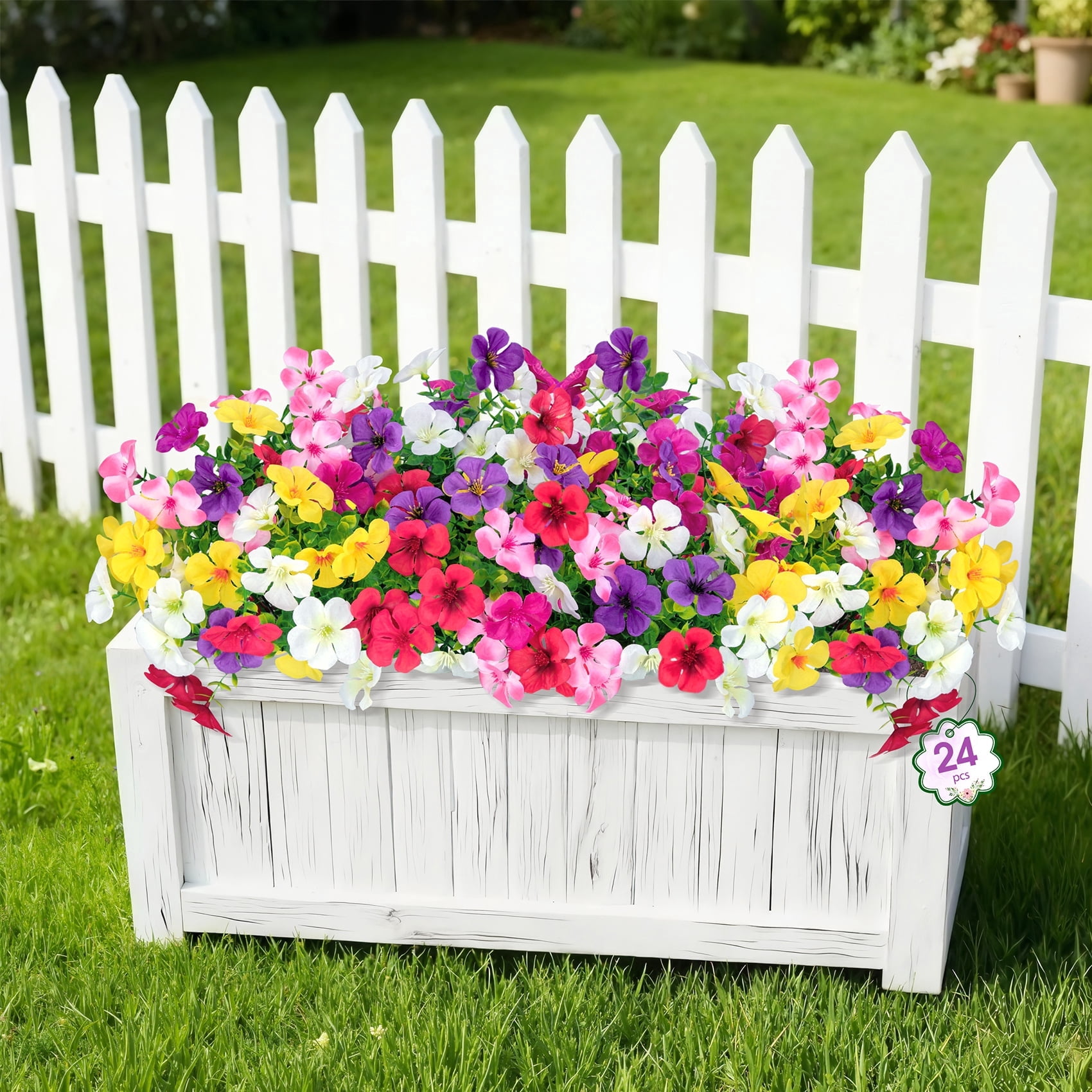 Scidweet 24 Bundles Artificial Flowers for Outdoors, Faux Silk Flowers Fake Flowers and Plants for Spring Summer Patio Garden Home Porch Yard Decor, Mixcolor