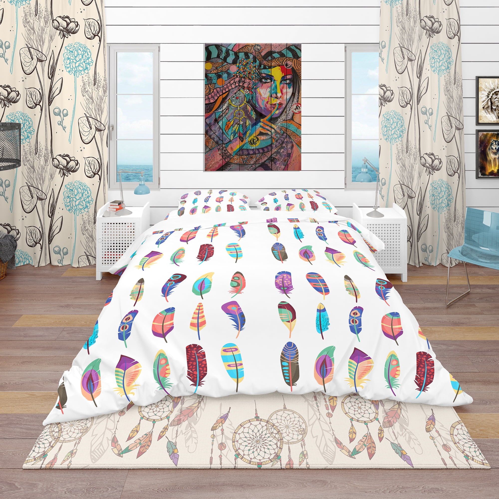 Designart 'Colored Feathers Set' Southwestern Duvet Cover Set