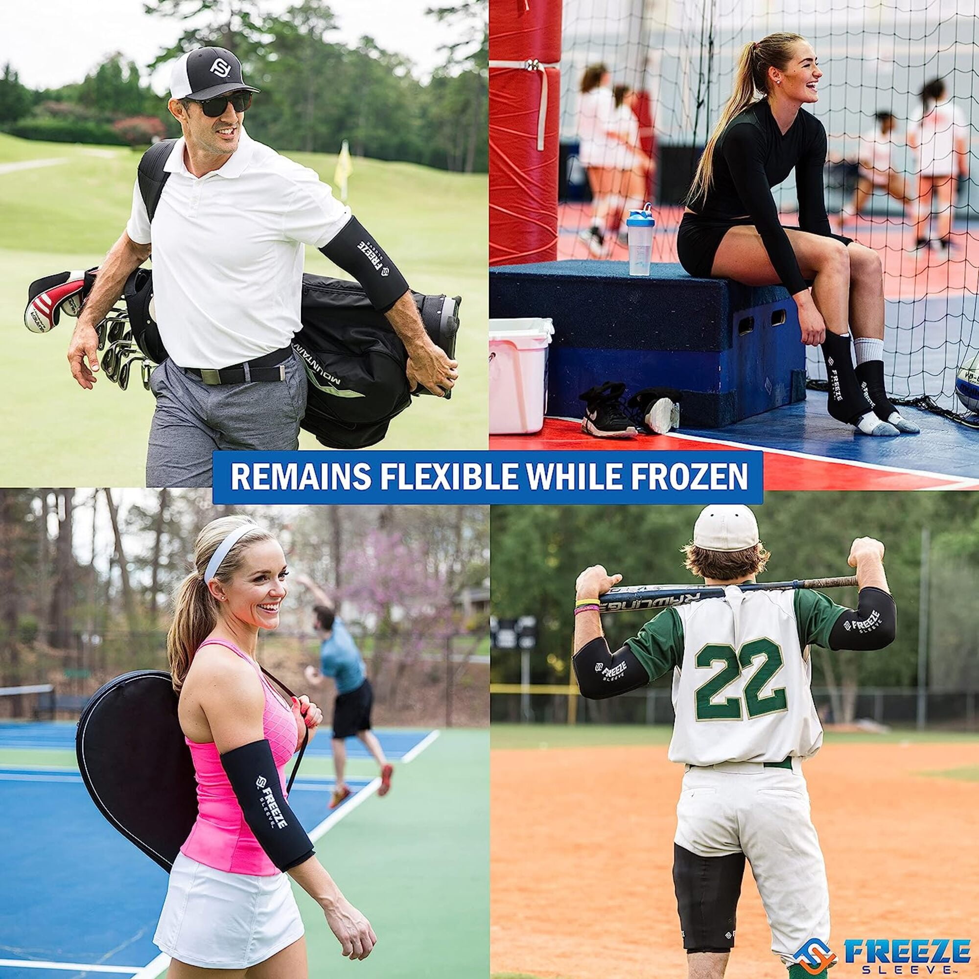 (2 pack) Freeze Sleeve Therapy Compression Sleeve Brace for Knee, Elbow, Ankle, Wrist, Black, Unisex, Large
