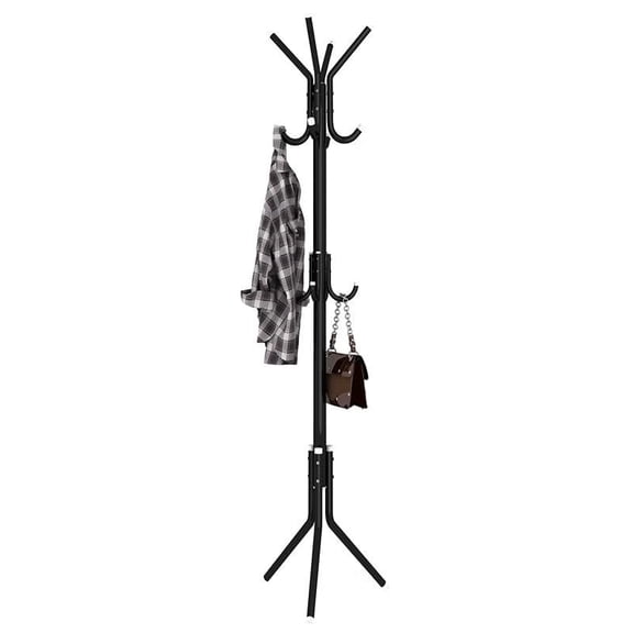 Clothes Rack,Freestanding Clothes Rack with 8 Hooks,3 tiers Coat and Hat Rack for Bedroom,Hallway,Entrance or Office,Easy Assembly Coat Rack Stand for Hats,Coats,Black