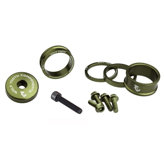 Wolf Tooth Headset BlingKit - 3, 5,10, 15mm Spacers, Top cap with Integrated 5mm Spacer, Raw Silver