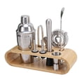 thumbnail image 1 of 9pc Cocktail Maker Set Shaker Glass Twisted Bar Spoon Strainer Wood Muddler, 1 of 3