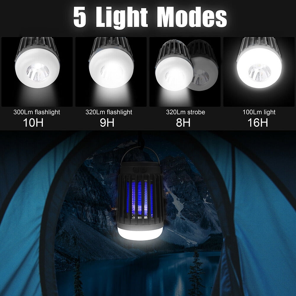 VONTER Zappers Killer,LED Electric USB Shock Mosquito Killer Fly Bug Zapper Lamp Pest Trap Light,Electric Fly Killer Light with Camping Lantern, Solar Powered for Indoor Outdoor - Black
