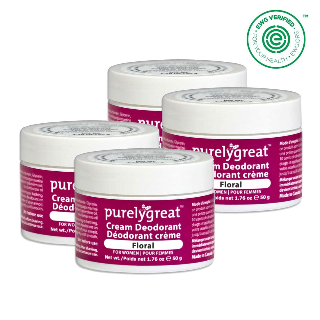 4 Pack - Purelygreat Natural Deodorant Cream - Floral for ...