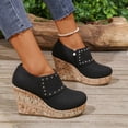 thumbnail image 4 of Rokment Studded Platform Wedge Dress Ankle Boots for Women Ladies 2026 Spring Fall Fashion Leather Wooden Chunky High Heels Combat Short Booties Black Size 6, 4 of 7