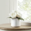 My Texas House White Faux Rose Floral in a Ceramic Vase, 13" Height