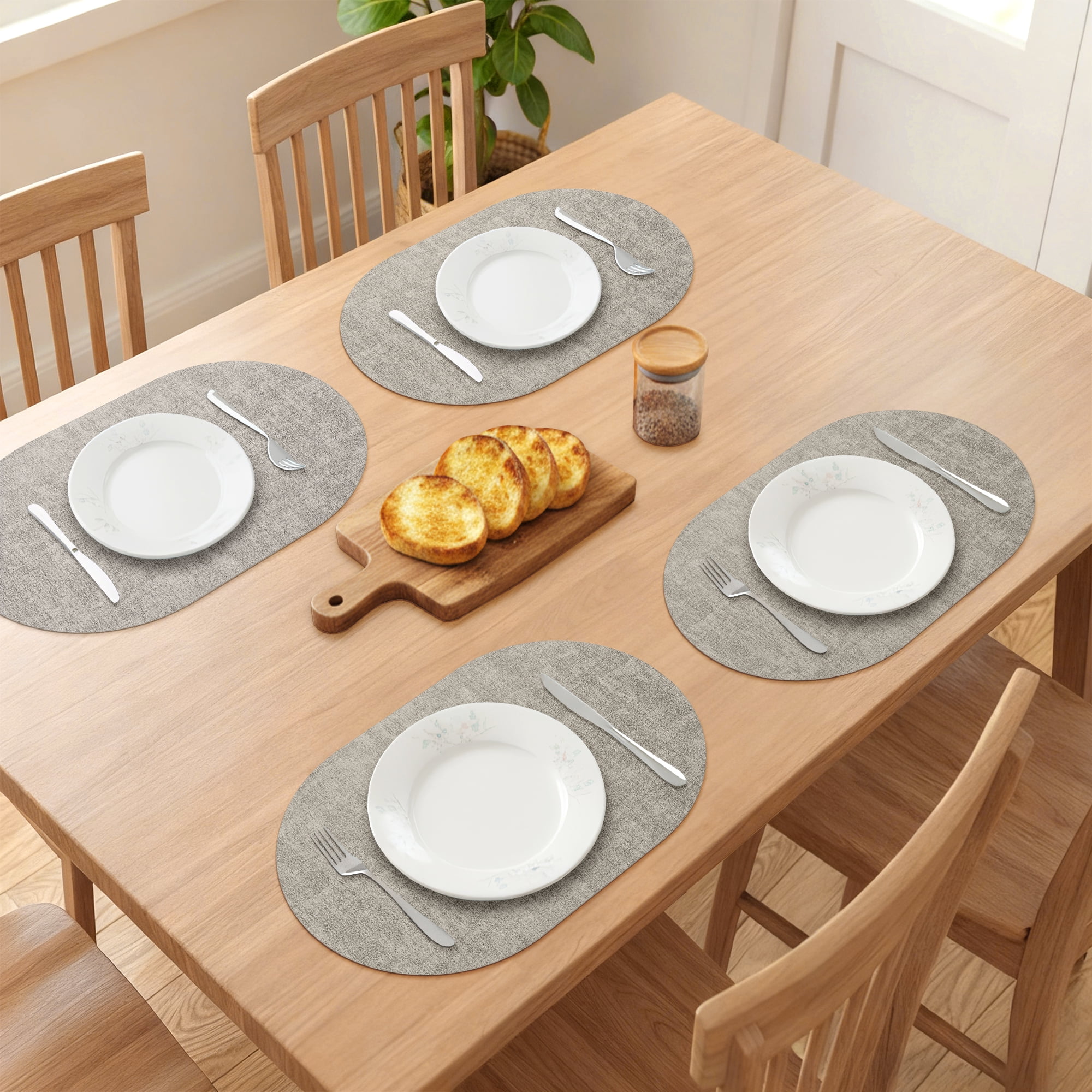 Unique Bargains 6pcs Oval Faux Leather Placemats Light Gray 17.7"x11.8"