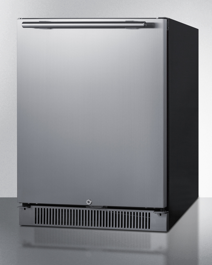 24" Wide Built-In Outdoor All-Refrigerator, Stainless Steel/Black, RHD