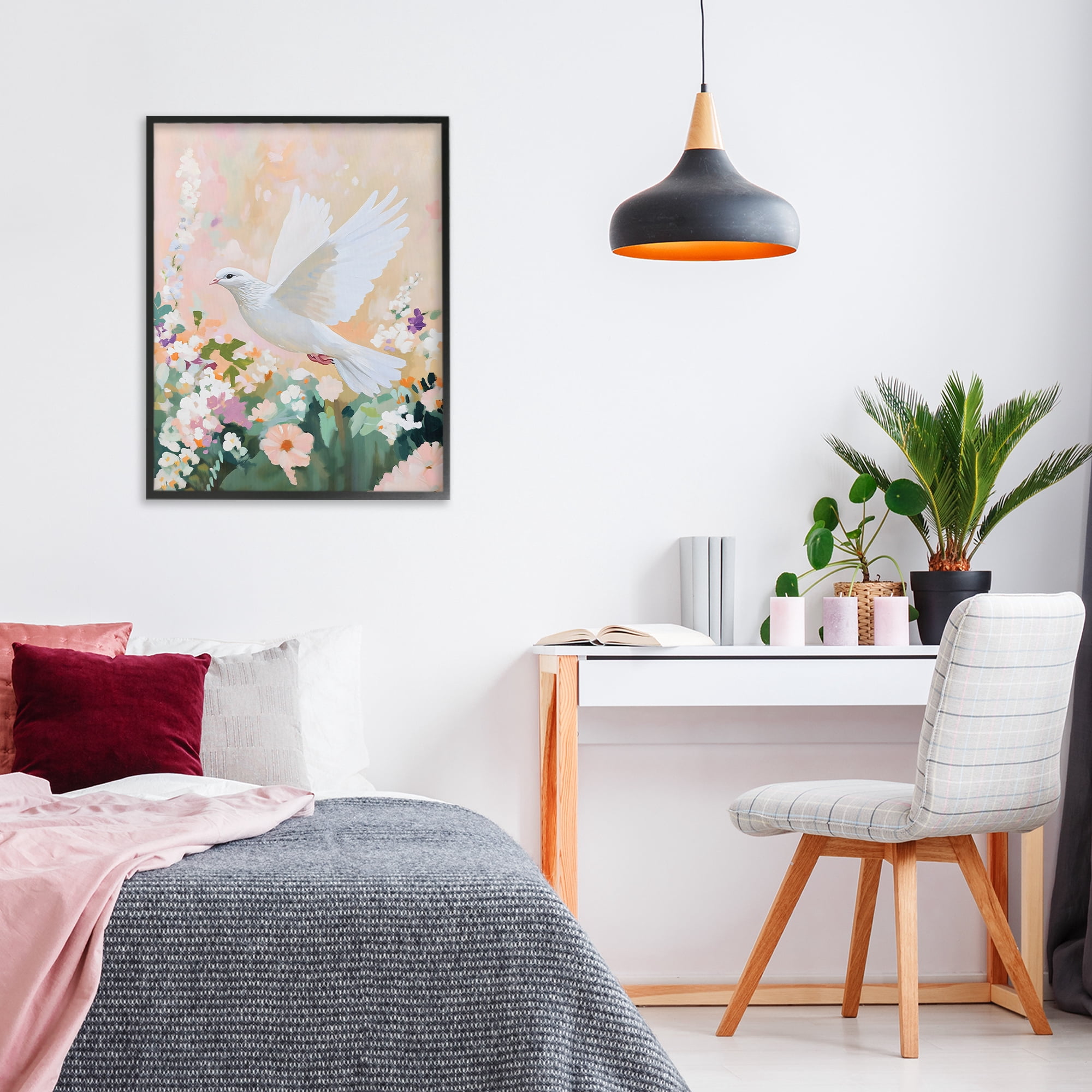 Stupell Industries White Dove Among Spring Blooms Black Framed Giclee Art, design by The Prints Vibe