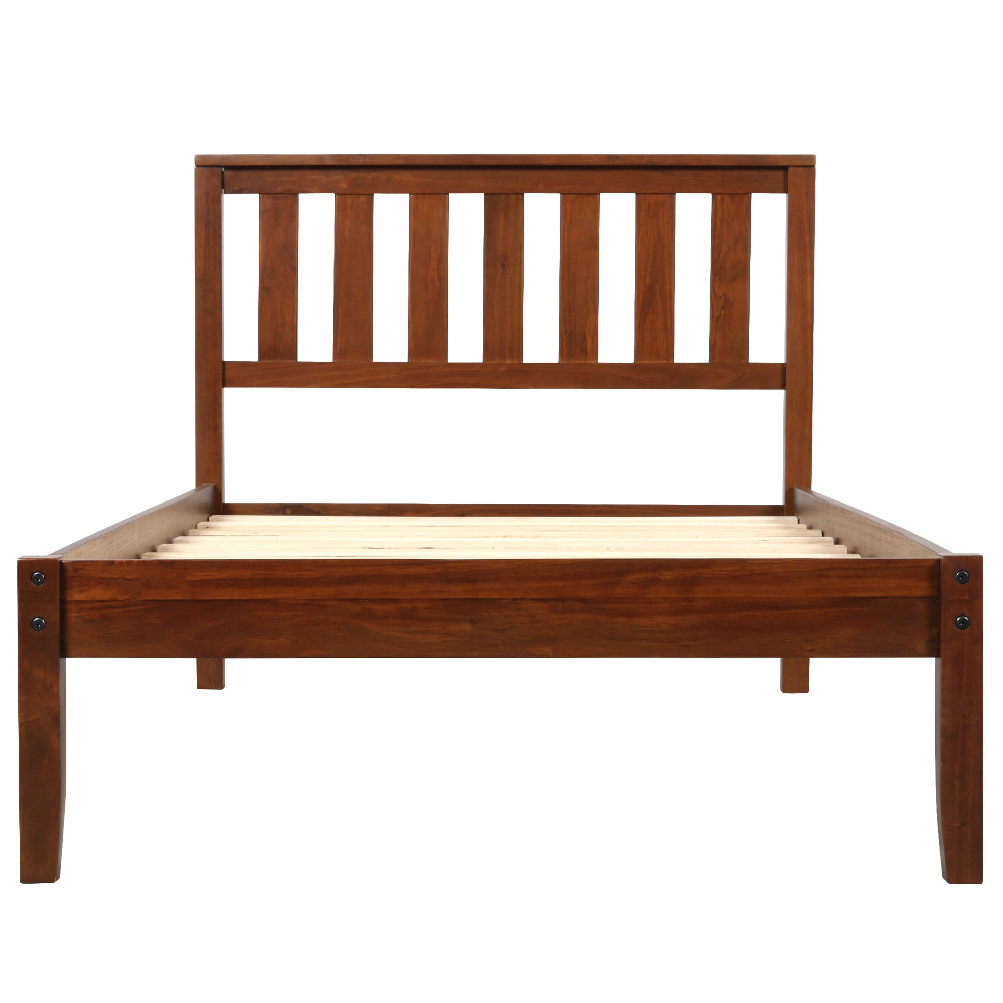 Mintazer Traditional Twin Size Platform Bed Frame with Vintage Headboard for Teens and Adults, Walnut