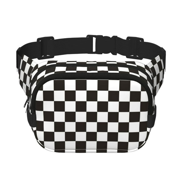 Fuzoiu Black and White Checkerboard Print Unisex Square Double Layer Waist Bag,Crossbody Fanny Pack Travel Workout Accessory