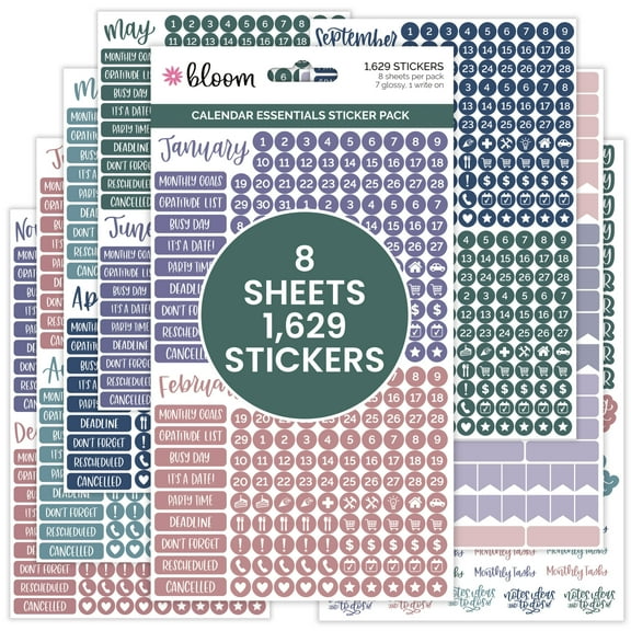 bloom daily planners Planner Sticker Pack, Calendar Essentials, Jewel Tones