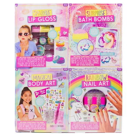 4-in-1 D.I.Y. Creative Beauty Kids Kit: Make Lip Gloss, Bath Bombs, Body Art and Nail Art