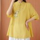thumbnail image 5 of 1/2 Manga Tops para las Mujeres Botonados Cuello Redondo Blusa Casual, Camisa de Color Sólido de la Moda para las Mujeres, Lavado de Manos Primavera Y Verano Top, 5 of 5