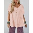 thumbnail image 2 of Womens Oversized Tshirts Knit V Neck Short Sleeve Tunic Tops Summer Casual Loose Fit Tee Shirts, 2 of 7
