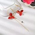 thumbnail image 5 of EOEMY Fashion Women Asymmetric Flower Tassel Hoop Earrings Dangle Drop Jewelry Gift-Black, 5 of 8
