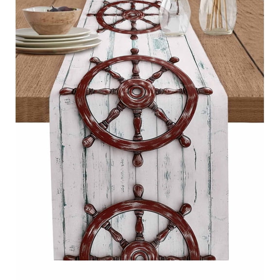 Red Rudder Coastal Table Runner 70 Inches, Nautical Summer Beach Ocean Bed Runner Dresser Scarves Tabletop for Indoor Outdoor Parties/Ceremony/Banquet, 13" x 70"