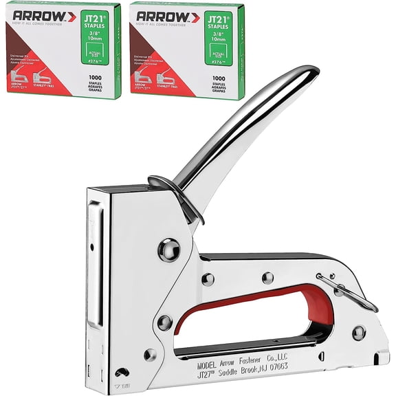 Arrow JT27 Light Duty Staple Gun Kit, Thin Wire Stapler with 2000 Pieces JT21 3/8" Staples, Lightweight Chromed-Steel Housing