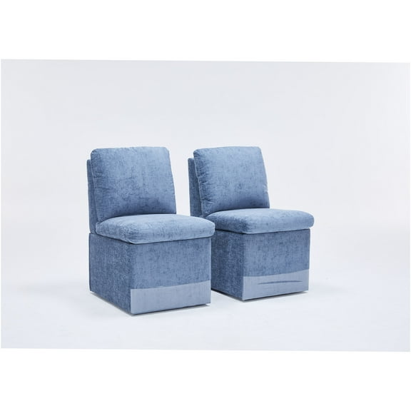 JERFIT Modern Blue Linen Armless Dining Chair with Storage and Casters, Set of 2