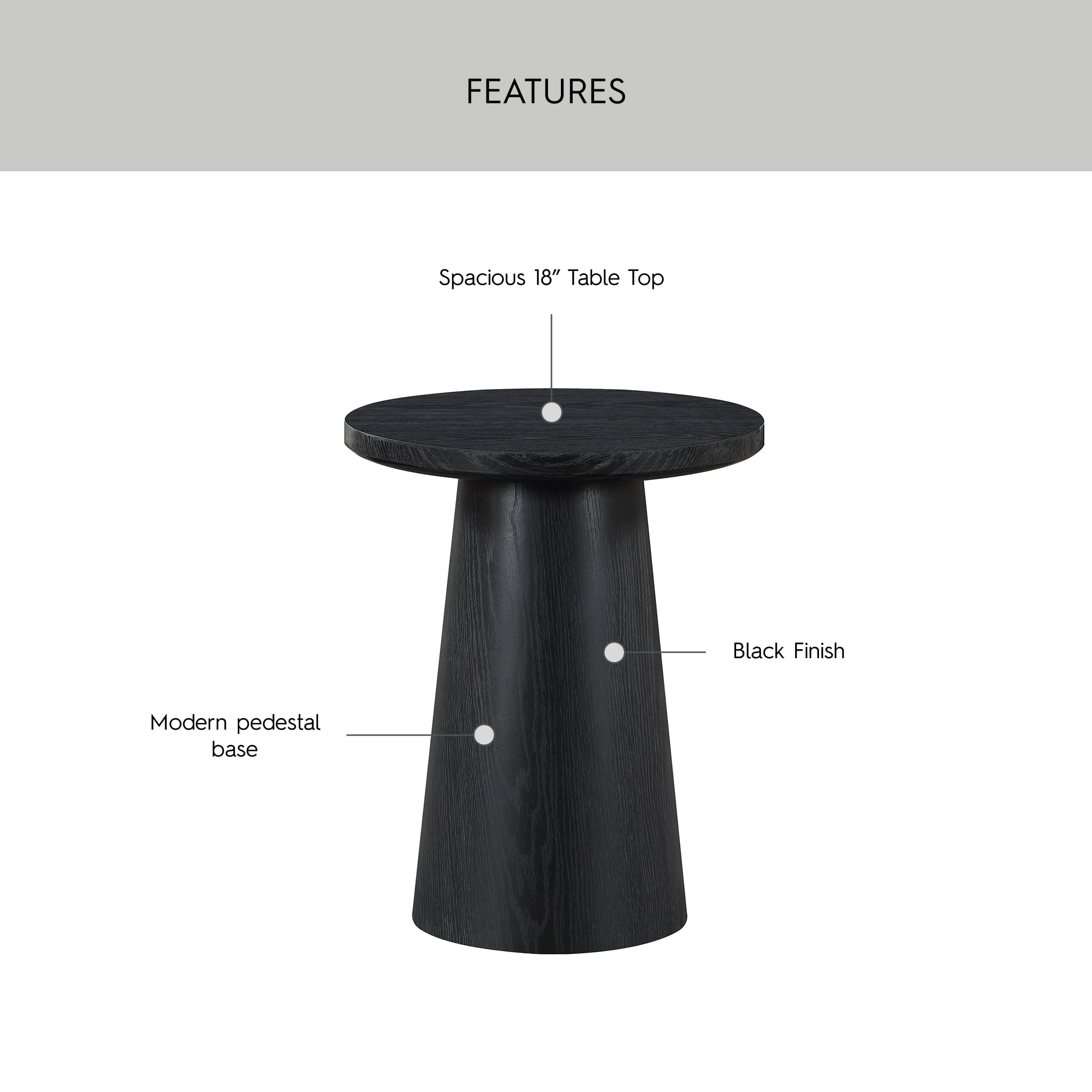 Better Homes & Gardens Ashby Pedestal End Table, Rich Black Finish