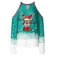 thumbnail image 4 of Mujeres otoño Navidad impreso linterna Sexy manga larga sin tirantes pulóver fuera del hombro blusa camiseta Tops Fridja FKASFK6061, 4 of 4