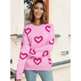 thumbnail image 6 of Womens Fall Sweaters Heart Print Long Sleeve Crew Neck Striped Pullover Loose Knitted Jumper 2025 Pink S, 6 of 9
