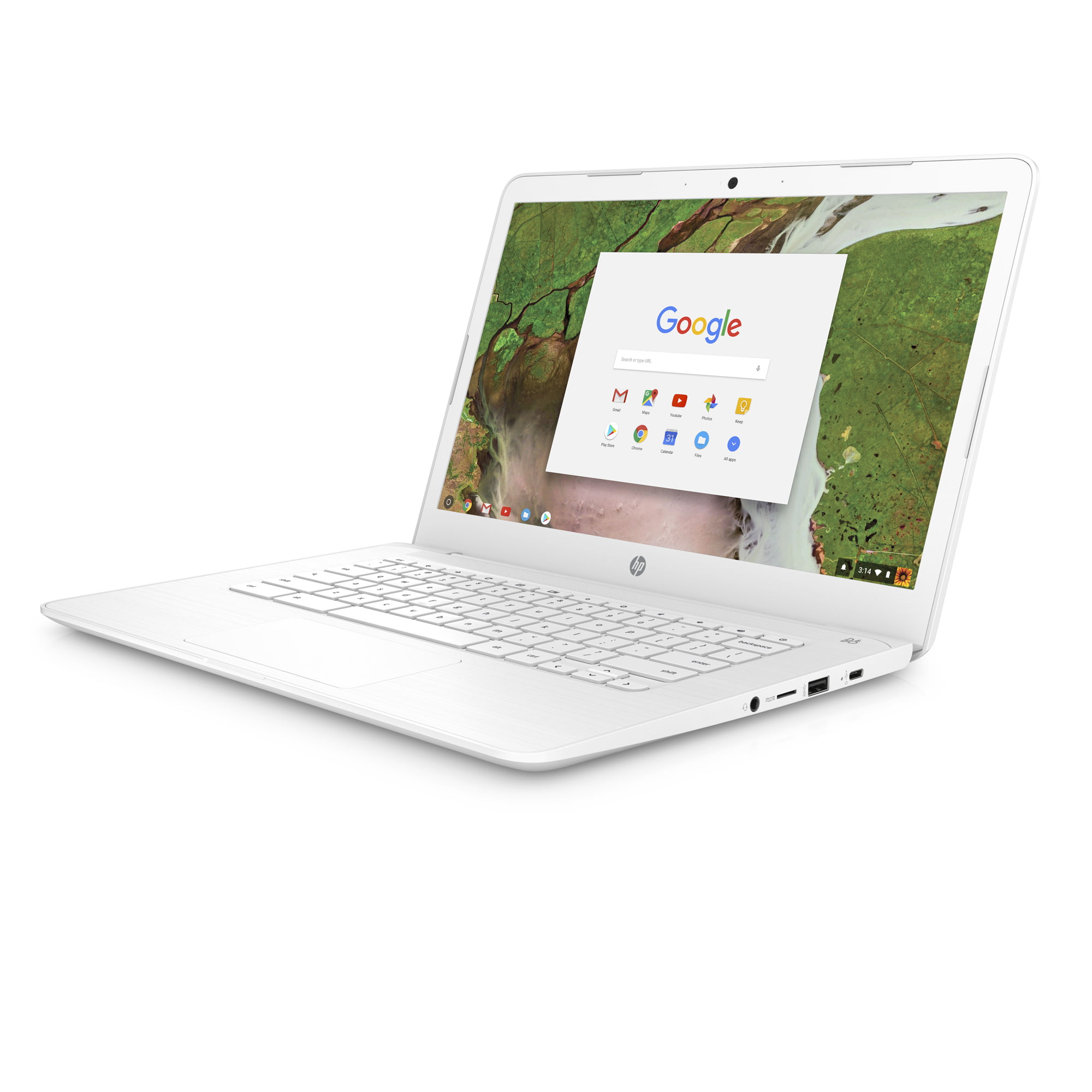 HP 14-CA030NR Snow White 14 inch HD Chromebook, Chrome OS, Celeron N3350 DC  Processor, 4GB Memory, 16GB eMMC Storage, UMA graphics, B&O Play