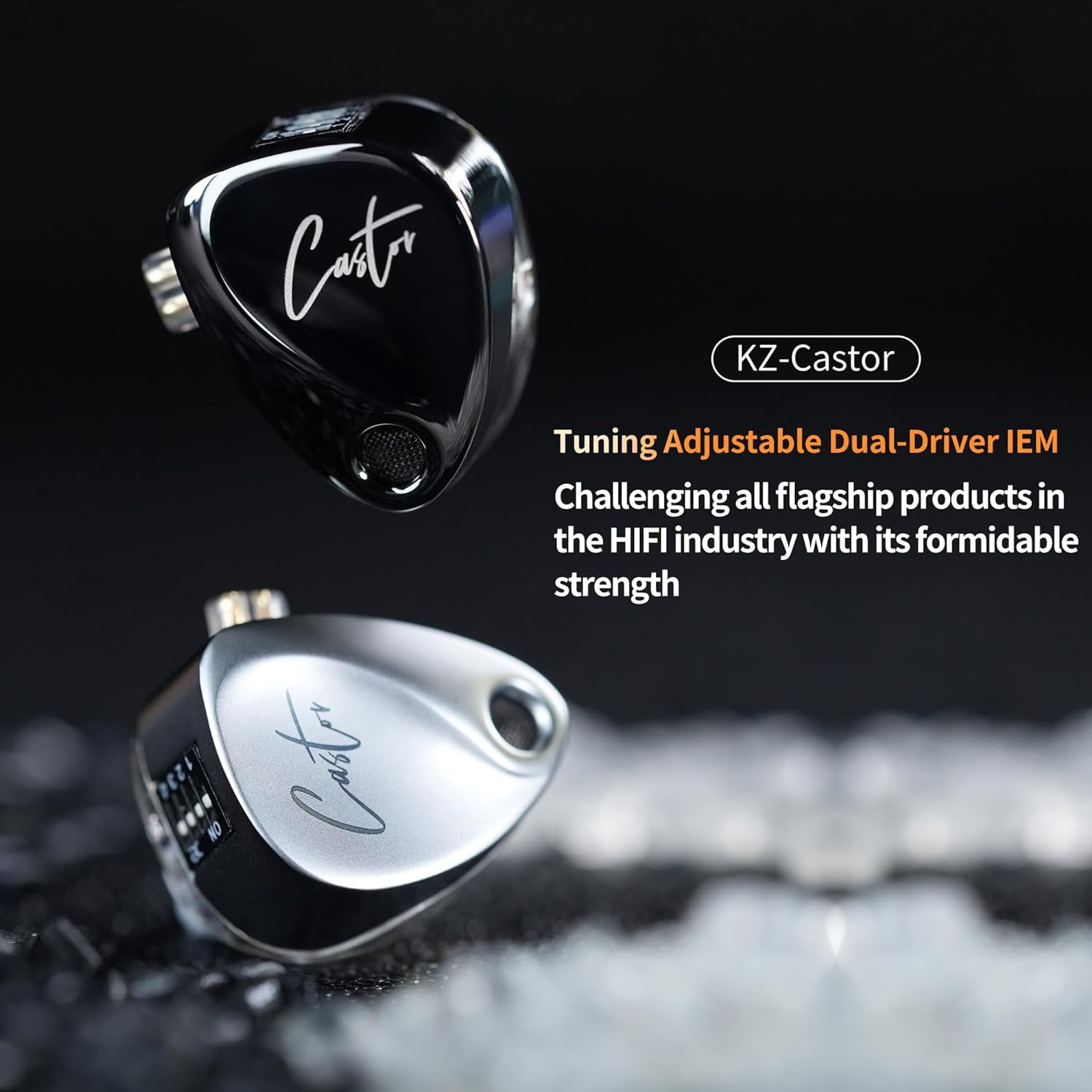 KZ Castor in Ear HiFi Earphone 2DD Dynamic High-end Tunable IEM Earphones in Ear Monitor Headphones with Silicone Tips Detachable Cabel IEMs for Singer Musician DJ On Stage (Silver, without Mic)