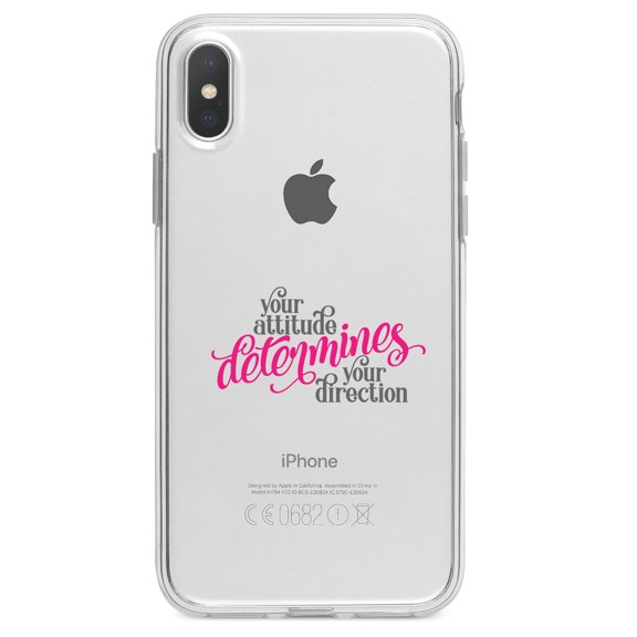 DistinctInk Clear Shockproof Hybrid Case for iPhone XR (6.1" Screen) - TPU Bumper Acrylic Back Tempered Glass Screen Protector - Your Attitude Determines Your Direction