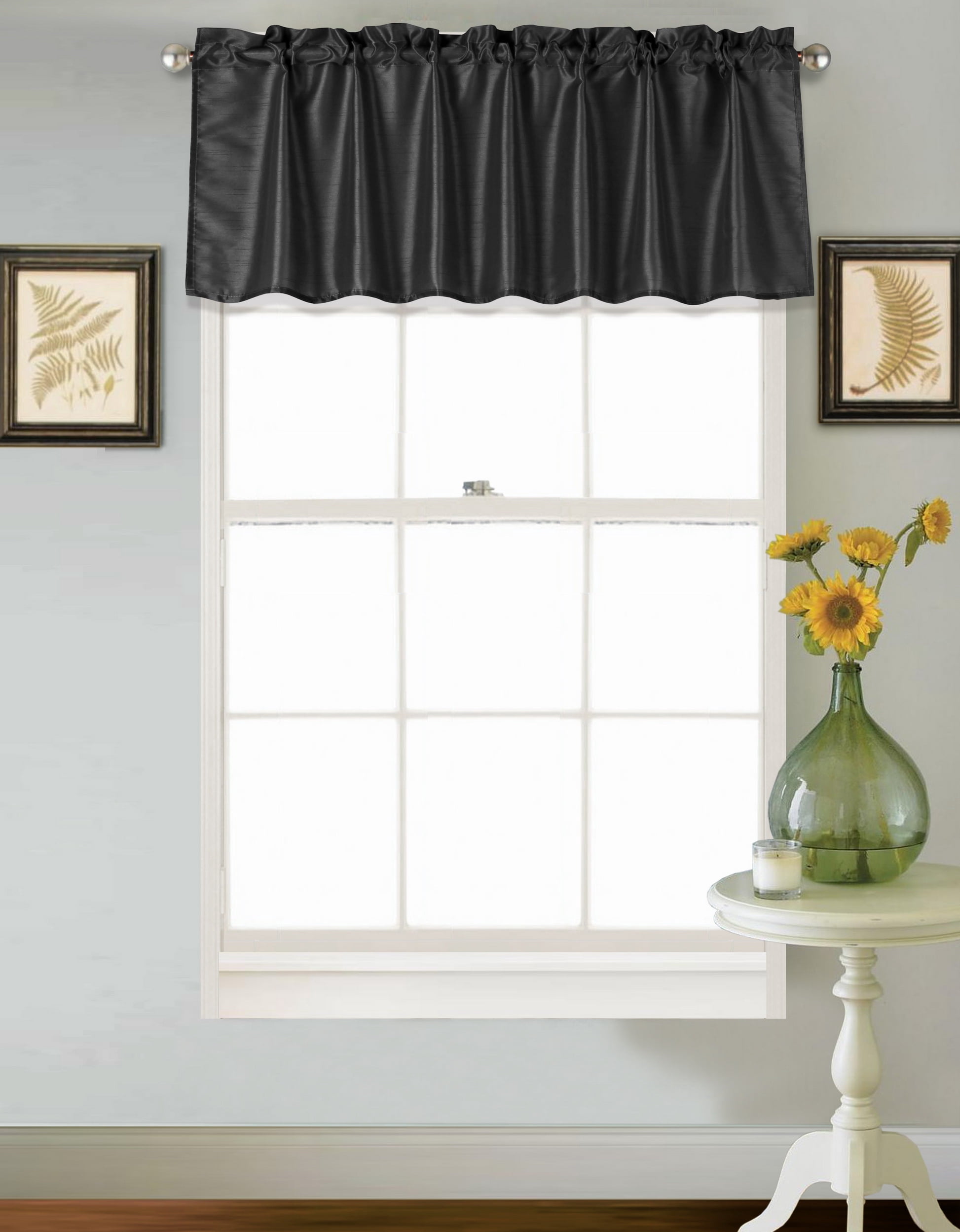 1PC BLACK VALANCE TVLO-18 BLACKOUT TIER WINDOW TREATMENT ROD POCKET ...