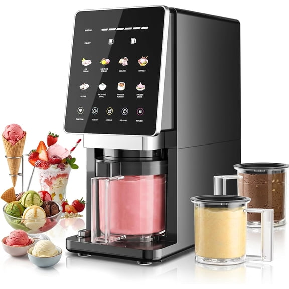 Baotree Ice Cream Maker | 11-in-1 Create Frozen Desserts, Sorbet, Milkshakes, Yogurt & More | Includes Three 20 oz Pint Containers with lids (Black)