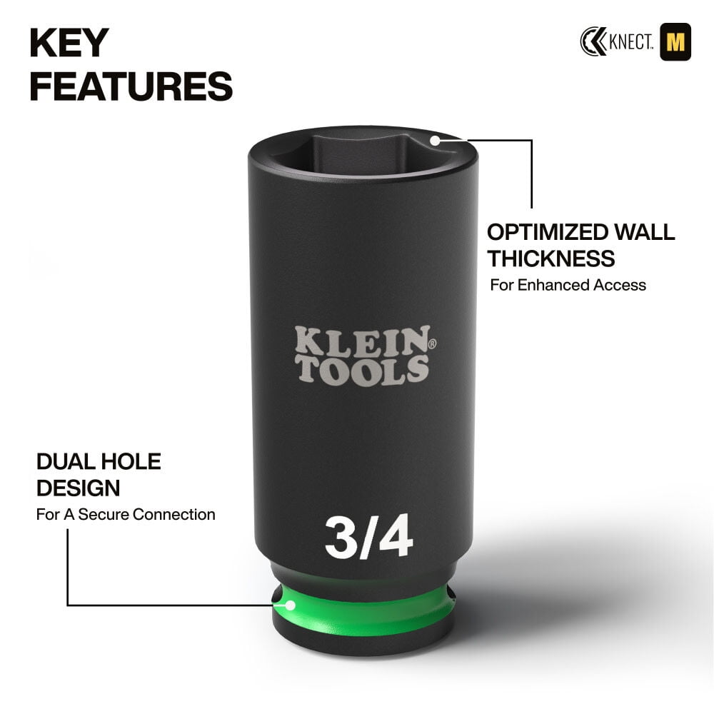 Klein Tools Knect Deep-Well 3/8 Inch Drive Impact Socket Set, Sae, 9 Pieces