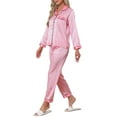 thumbnail image 4 of INSPIRE CHIC Womens Satin Pajama Set Silky Long Sleeve Button Down Striped Leopard Sleepwear with Pocket S Pink Striped, 4 of 5