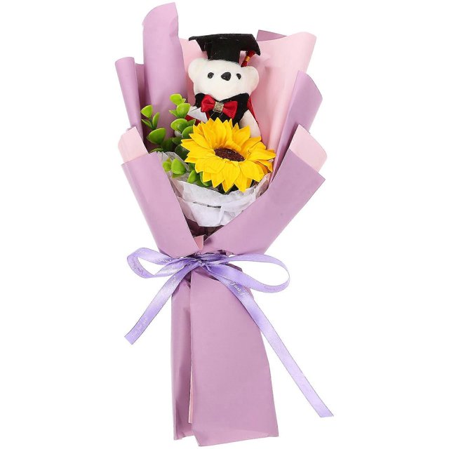 Chic Purple BearShaped Bouquet for Graduation Photos Decoration Foam Plastic Cloth 6 Inches
