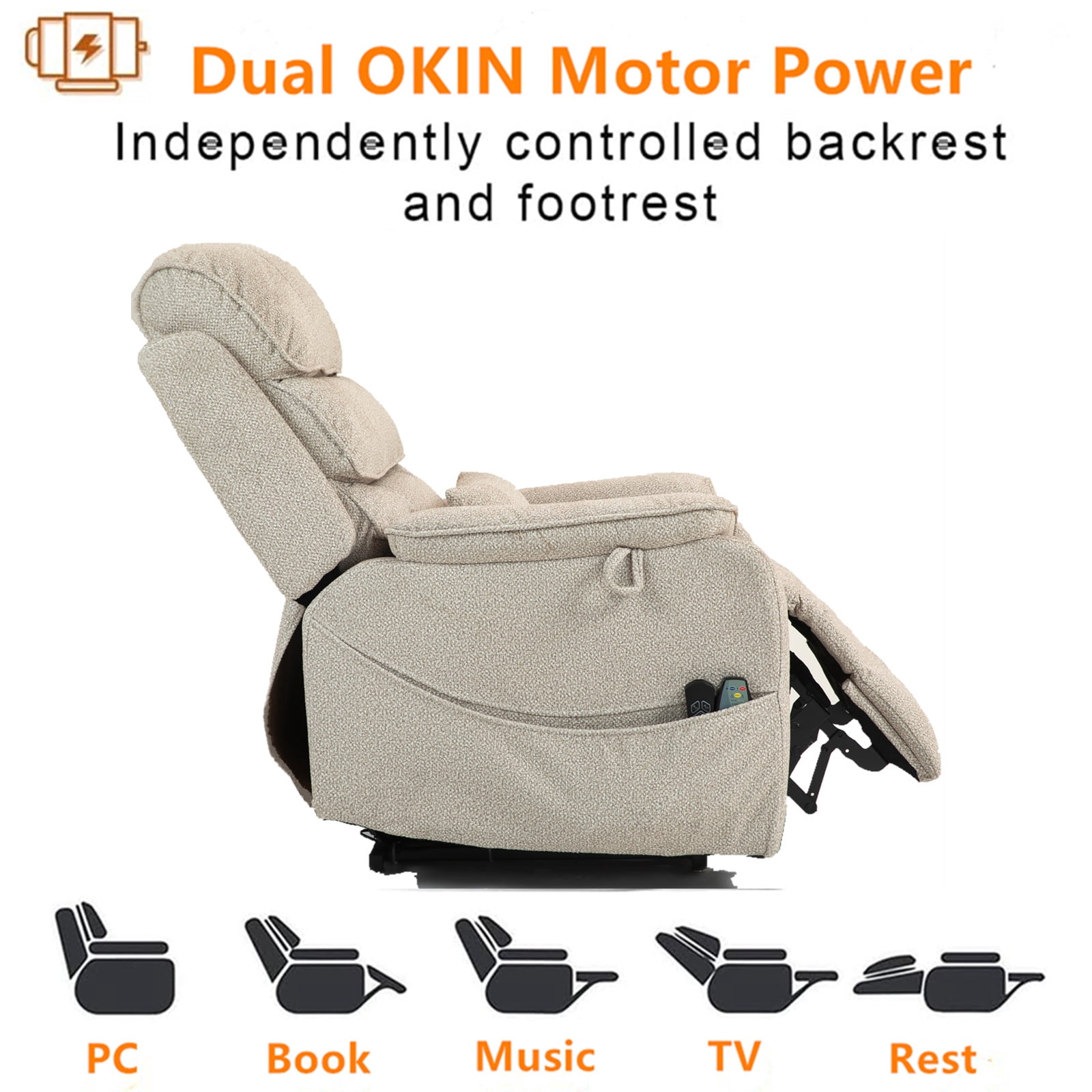LITVZ Large Lift Chairs Recliner for Elderly, Infinite Position Dual Motor Power Lay Flat, Stand Up Recliner Lift Chair with Massage and Heat, Lumbar Pillow, Wireless Charging & Cup Holder