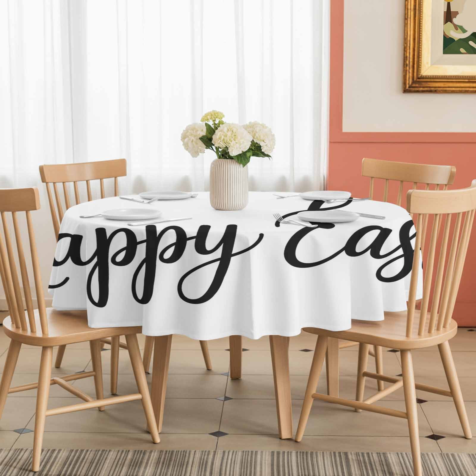 Round Tablecloth Happy Easter Waterproof Oil Proof Polyester Table Cloth Cover Decor for Home Dining Outdoor,Patio,Parties, 54" Dia. Easter Bunny Tails Black White