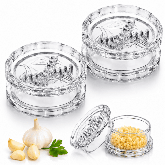 2PCS Clear Manual Garlic Twister and Ginger Mincer Tool - Compact Garlic Crusher & Grinder Set for Easy Mincing of Garlic, Ginger, Herbs, Transparent Body View