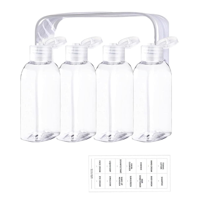 4 botellas de viaje reutilizables y apretables para artículos de tocador, vacías, de 100 ml, a prueba de fugas, para crema, base y tónico.