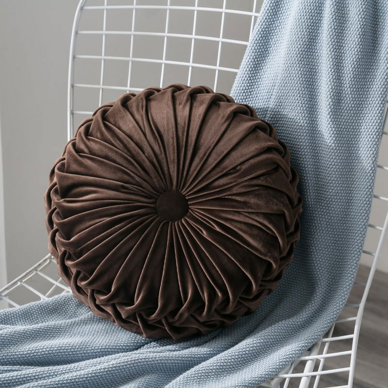 Velvet Pleated Round Pumpkin Throw Pillow Couch Cushion Floor Pillow Decorative For Home Sofa Chair Bed Car