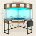 thumbnail image 4 of SEDETA Corner Gaming Desk with LED Lights&Hutch Computer Desk with Headphone Hook&Keyboard Tray for Bedroom, Rustic Brown, 4 of 10
