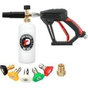 MYPOWR Short Pressure Washer Gun with Foam Cannon, 1/4 Inch Quick Connector, with 5 Pressure Washer Nozzle Tips, 1 Liter