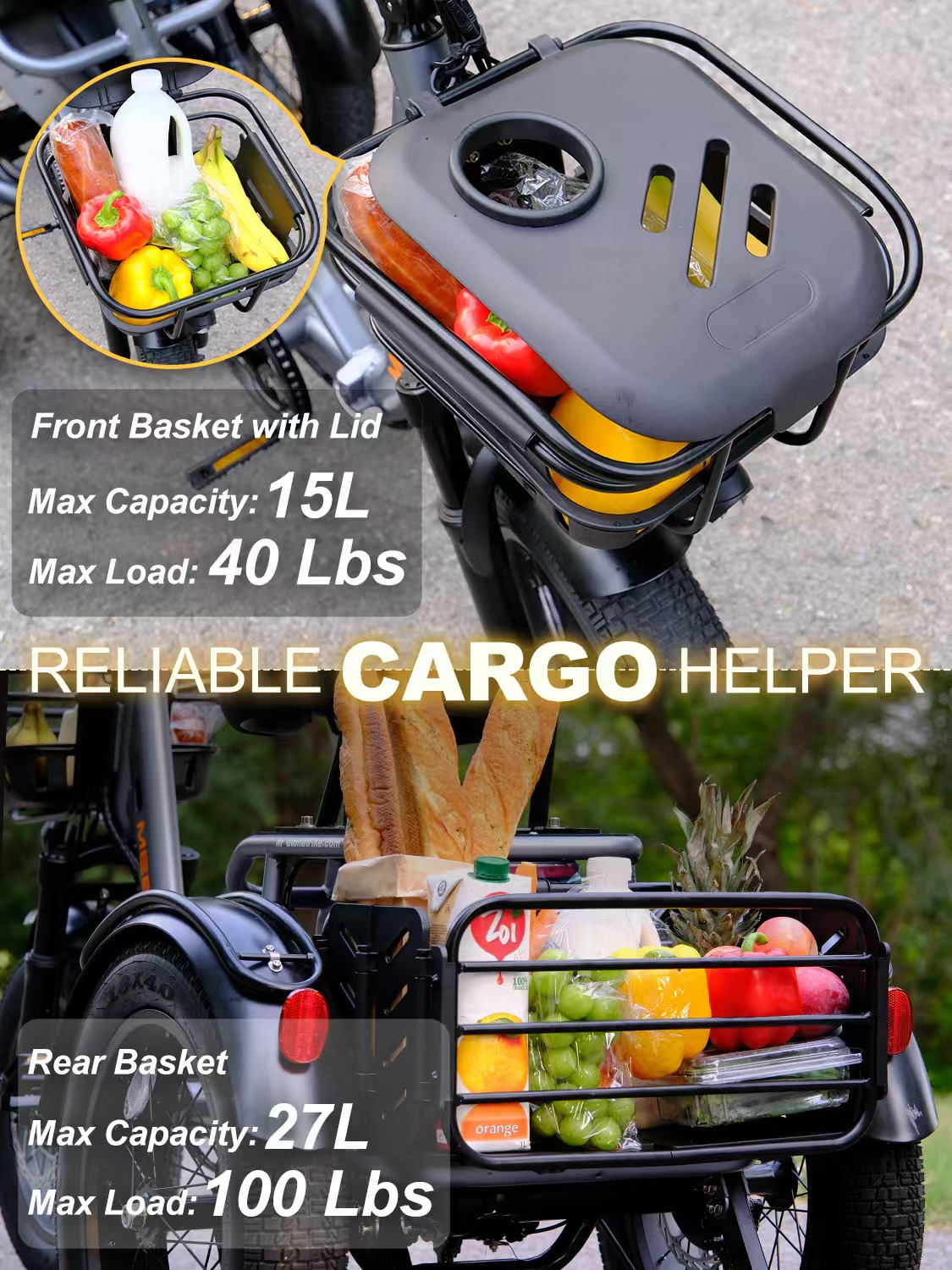 Breeze pro Folding Electric Tricycle for Adults, 1200W Electric Trike, 22MPH 100Miles 3 Wheel Electric Bike, Reverse Gear, Torque Sensor, 450lbs Load, F&R Baskets, 4'' Wide Fat Tire, UL Certified