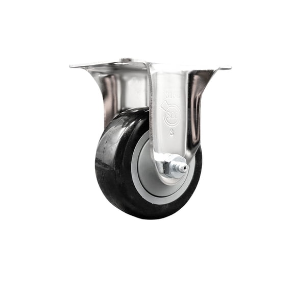 3 Inch 316SS Black Polyurethane Wheel Rigid Top Plate Caster Service Caster