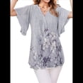 thumbnail image 3 of Blusas de Corta con Cuello en V para Mujer, Blusas Florales de Doble Capa de , Túnicas, Tops Estampado de Flores Grises S, 3 of 9