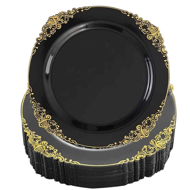 25 platos de plástico: platos de un solo uso para bodas, fiestas y cumpleaños.