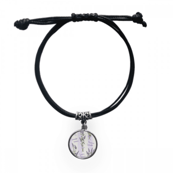 Lavender Drawing Art Bracelet Leather Rope Wristband Black Jewelry