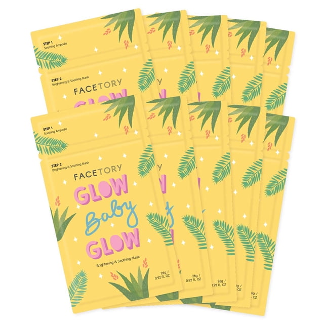Mascarilla FACETORY Glow Baby Glow con niacinamida y aloe, paquete de 10